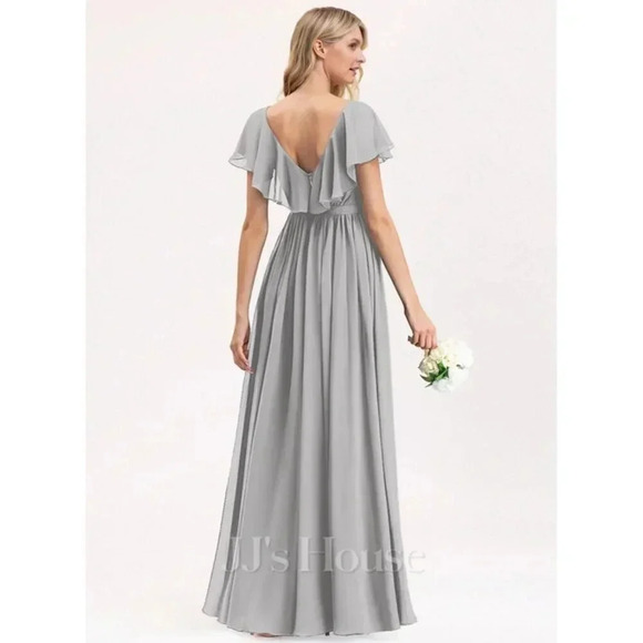 JJs House Floor Length Chiffon Silver Gray Formal Gown Bridesmaid Dress Size 2 - Picture 2 of 6
